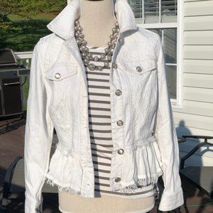 Cream Detailed Denim Jacket by Chico's